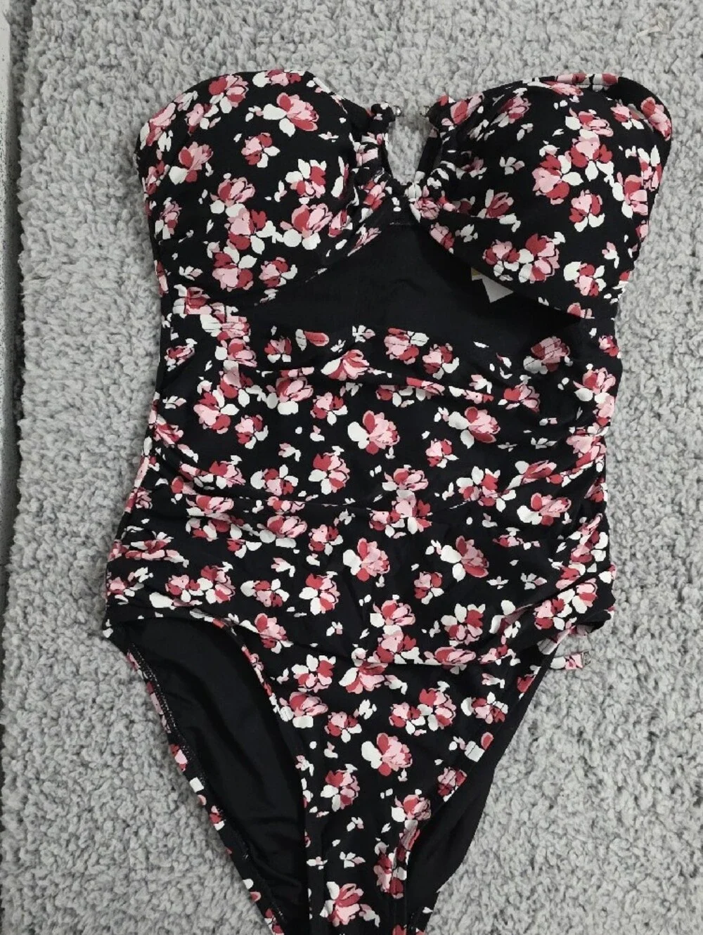 Michael Kors Black One-Piece Swimsuit with Dark Peony Rose Print
